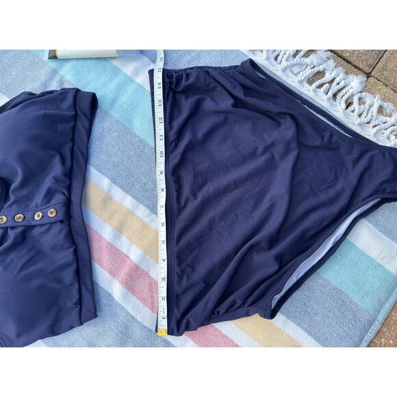 NWOT, Brand Unknown, Navy Ribbed High-wasted Bikini Set, Sz L - Picture 5 of 11